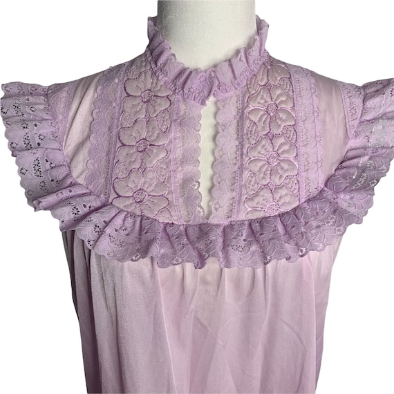 Vintage 80s Nylon Lingerie Nightgown S Purple Sle… - image 1