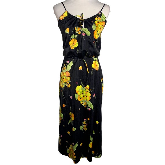 Vintage 60s DeWeese Swim Sun Dress S Black Floral… - image 1