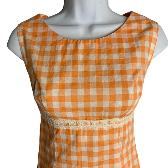 Vintage 60s Handmade Sheath Dress XS Orange Gingh… - image 2