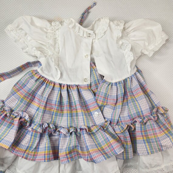 Vintage 80s Bryan Blue Pink Toddler Ruffle Dress … - image 6