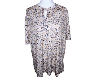 Blusa feminina vintage de manga curta floral dos anos 70, tamanho XL marrom