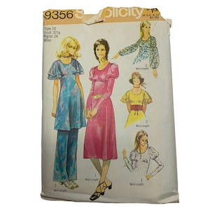 Patrón vintage Simplicity 9356 de los años 70 para vestido de señoras de 8 a 16 años, pantalones elegantes sin cortar