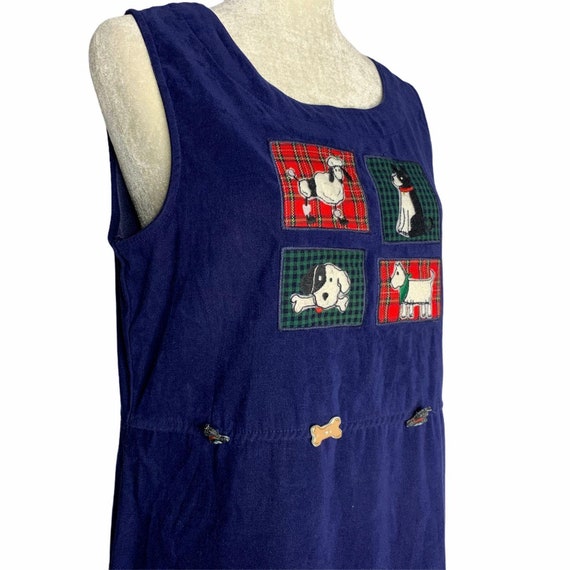 Vintage Velvet Puppy Dog Dress M Blue Embroidered… - image 3