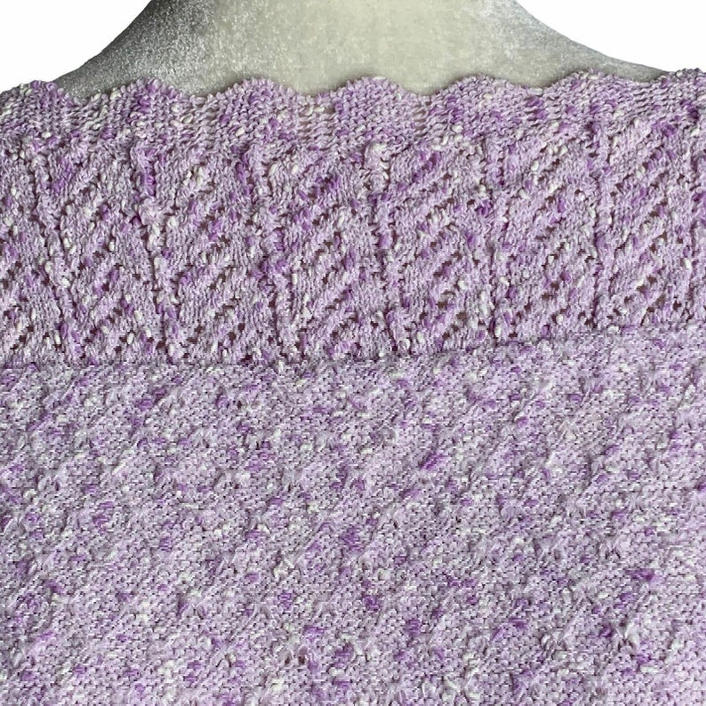 Vintage Boucle Loose Knit Sweater M Purple Boatneck Crochet Scallop 3/4 Sleeve image 3