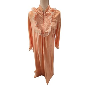 vintage années 80 Suzanne Beth Coral Pink Half Zip Fleece Robe Satin Lace M