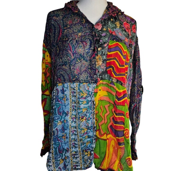 Vintage 90s Viscose Blouse Womens Size L Multicolo