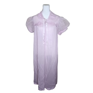 Vintage 60s Adonna Puff Sleeve Nylon Housecoat Womens Size L Pink