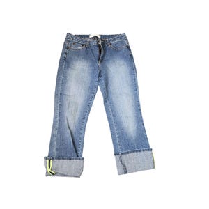 Vintage Y2K Straight Leg Cuffed Denim Jeans Womens 10 Blue Cropped