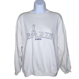 Vintage 80s Paris France Eiffel Tower Crewneck Sweatshirt Womens Size M White