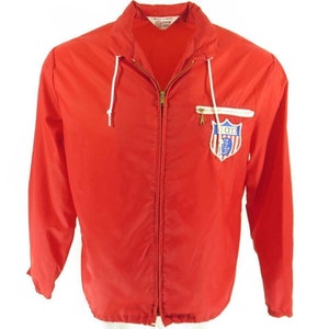 Vintage 60s BSA Windbreaker Jacket M Red Patch Boy Scouts of America Zip Hood