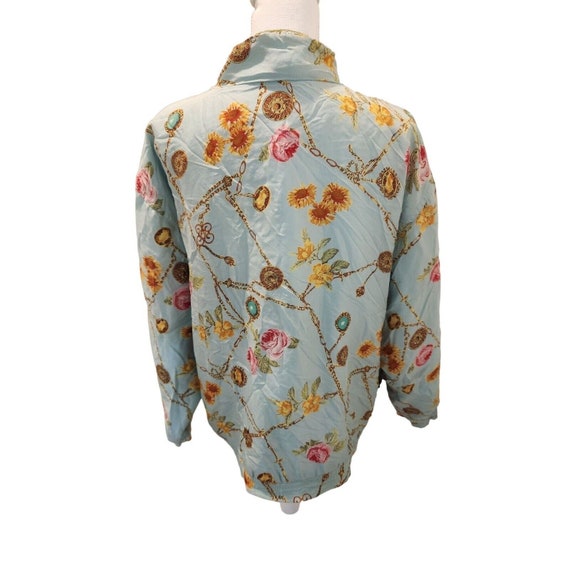 Vintage 90s Avon Silk Floral Turquoise Bomber Jac… - image 8