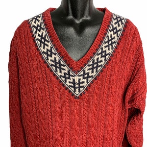 Vintage 90s Banana Republic Cable Knit Sweater L Red Pullover V Neck