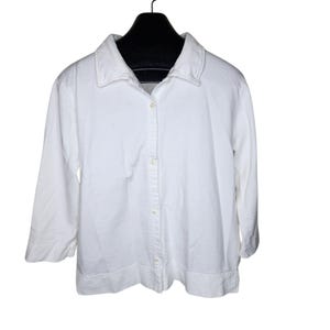 Camisa vintage de los años 90 con botones y productos frescos para mujer, talla L, blanca