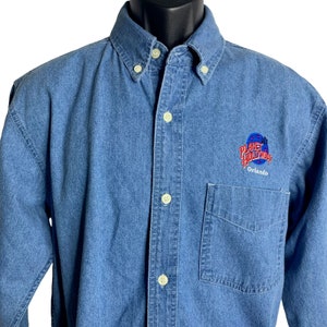 Vintage 90s Mens Planet Hollywood Chambray Denim Shirt M Blue Button Down