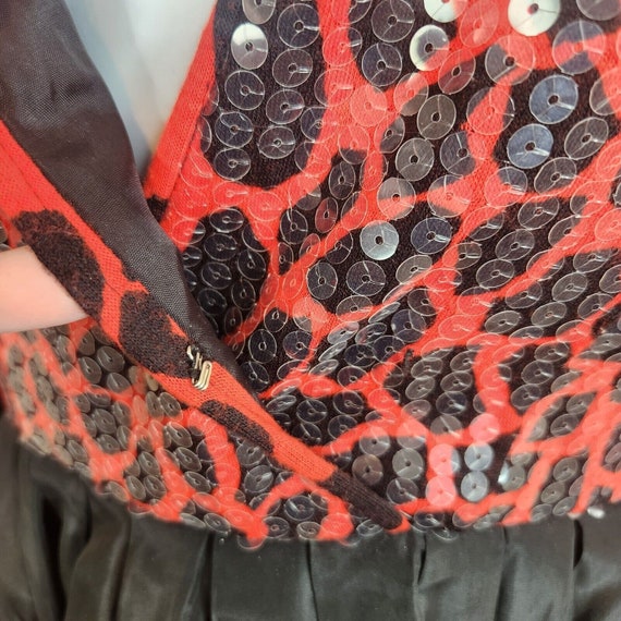 Vintage Chetta B Red Black Taffeta Sequin Dress S… - image 6