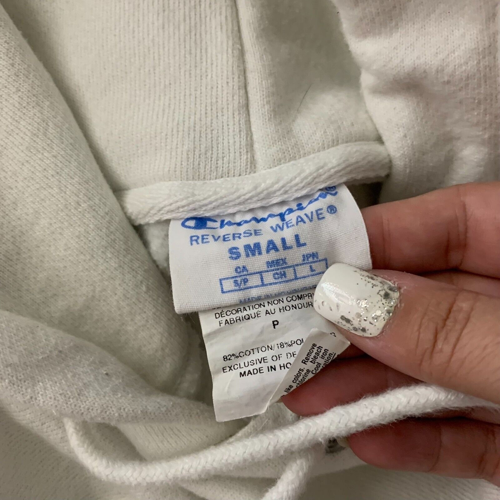Vintage Champion Reverse Weave Hoodie S White Patch Pullover