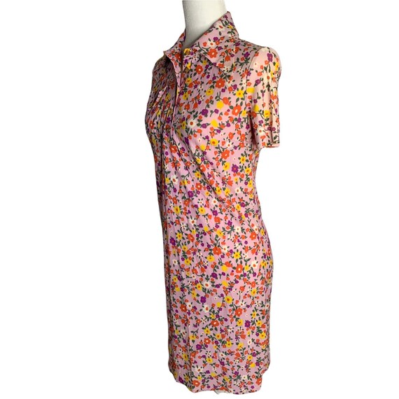 Vintage 70s Shift Shirt Dress S Pink Floral Butto… - image 3