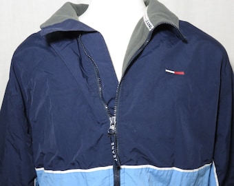 Vtg 90s Tommy Jeans Hilfiger XXL chaqueta azul marino Fleece forrado