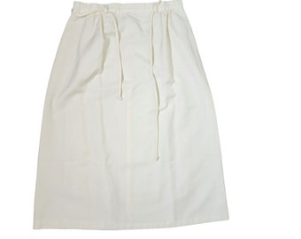 Vintage 70s ALine Skirt Womens Size S Off White Cotton Belted