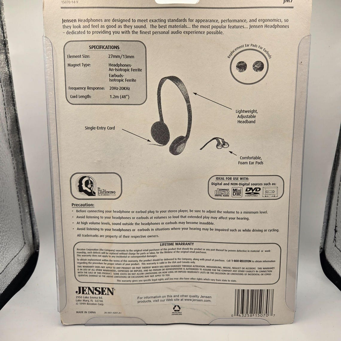 Vintage Jensen Stereo Headphones and Earbuds Combo Foam Ear Pads, photo 3 sur 5