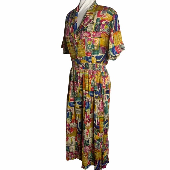 Vintage 80s Wide Leg Jumpsuit 14 Multicolored Cro… - image 4