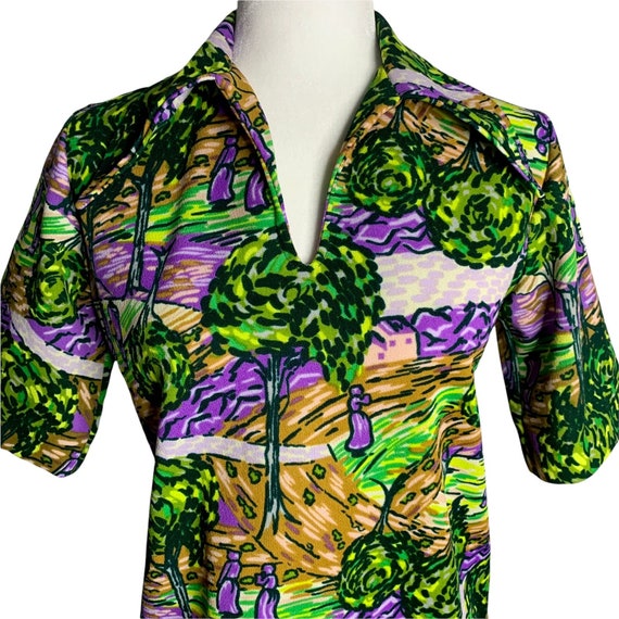 Vintage 70s Disco Impressionism Art Shirt S Purpl… - image 2