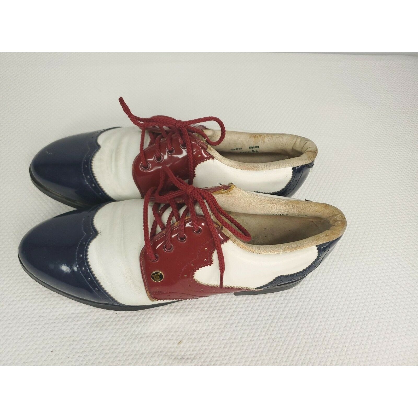 Vintage 60s Patent Leather Golf Shoes Oxfords Mens 9.5 Red White Blue USA FootJoy Icon Golf Shoes Mens Size 10.5 Red White Blue USA  main image 4