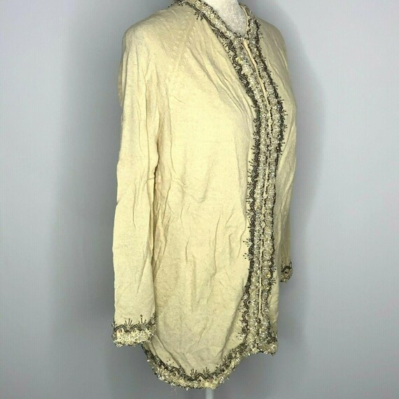 Vintage 50s Beaded Cardigan Sweater M Cream Angor… - image 3