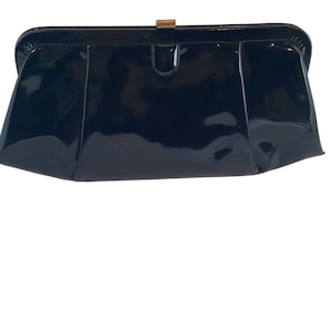 Vintage 60s Mod Pocketbook Black Patent Leather Clutch Coin Purse