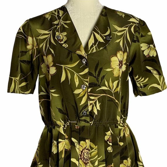 Handmade Retro Peplum Shirt Dress L Green Floral B