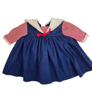 Vintage Nanette Infant Girls Dress 6-9 Mo Nautical Sailor Blue Red