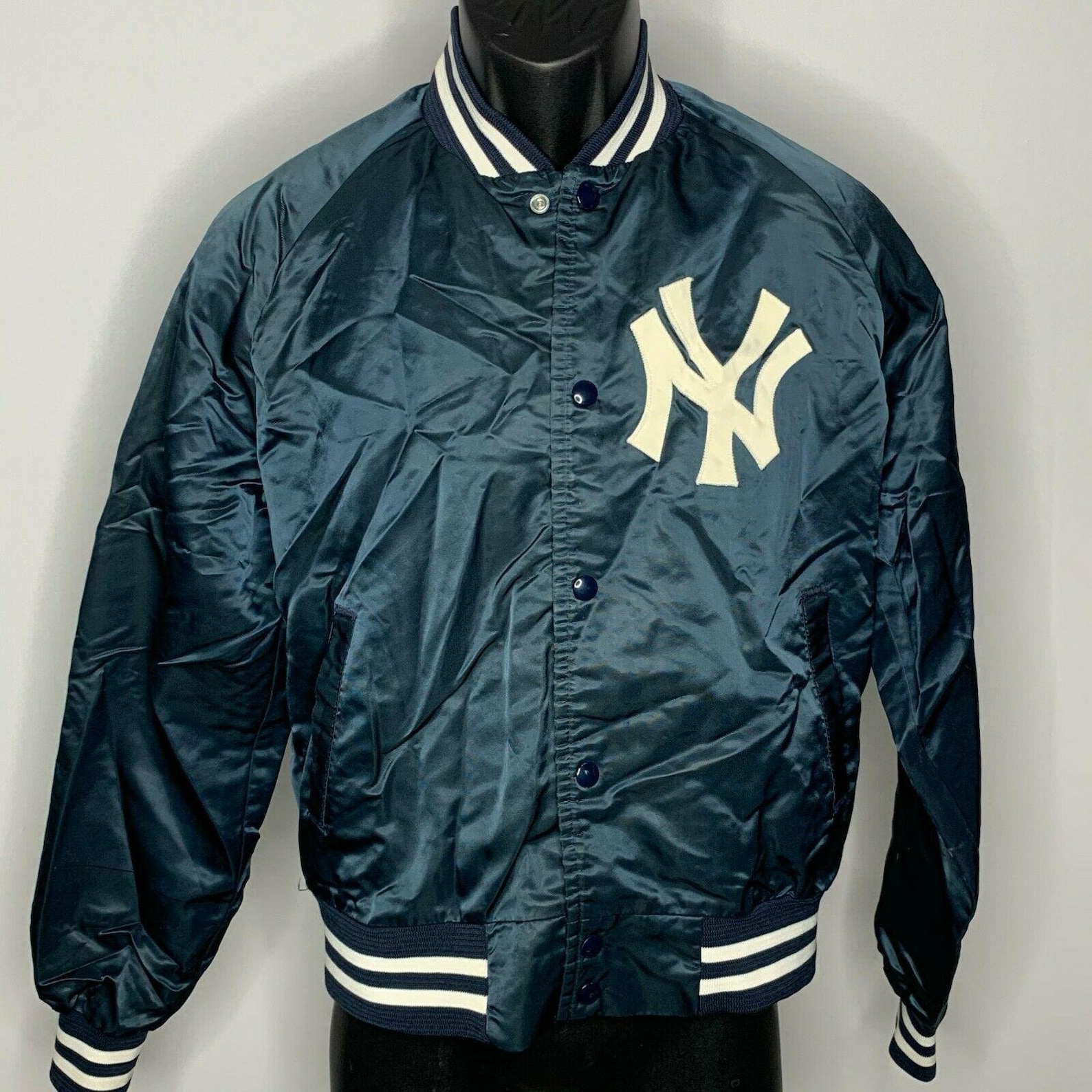 Vintage 80s New York Yankees Bomber Jacket S Blue Satin MLB Etsy