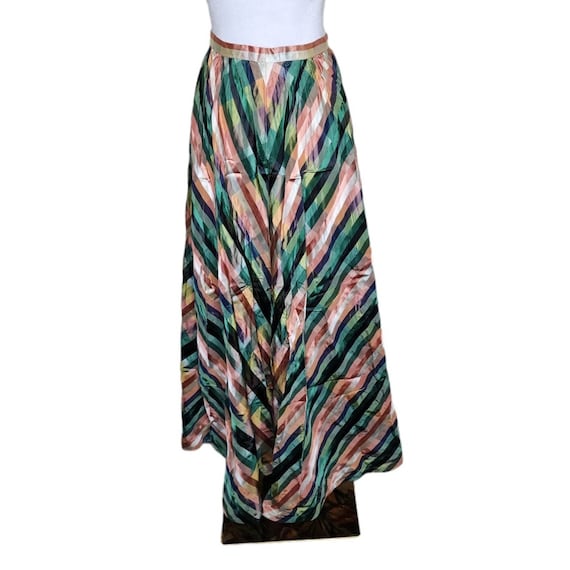 Vintage 50s Taffeta Maxi Satin Striped Skirt Wome… - image 1