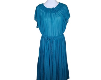 Vintage 70s Teal Blouson Dress Set: Plus Size 2XL