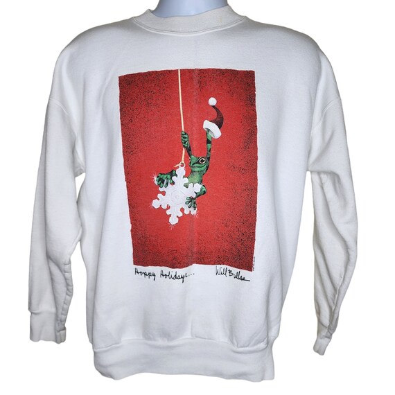 Vintage 90s Will Bullas Holiday Frog Santa Sweatshirt Mens Size L 