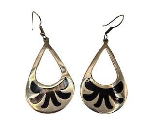 Vintage Taxco Mexicaanse sterlingzilver en zwart emaille druppeloorbellen