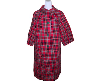 Vintage Charmode Christmas Plaid Quilted Housecoat Robe Womens Size L Red Green