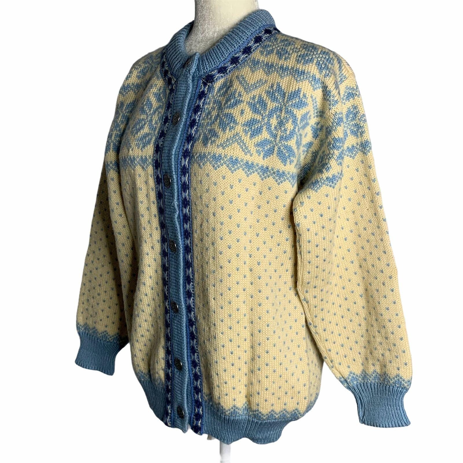 Vintage 60s Dale of Norway Cardigan Sweater XS Cream Knit Wool