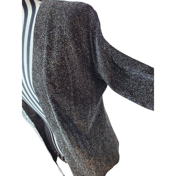 Vintage 80s Shimmer Silver Black Long Sleeve Open… - image 4