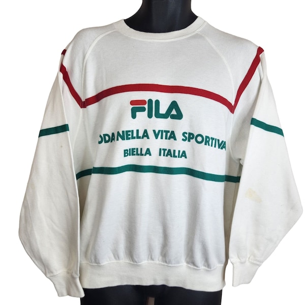 Vintage Fila Crewneck Sweatshirt Biella Italia White Red Green S USA 34