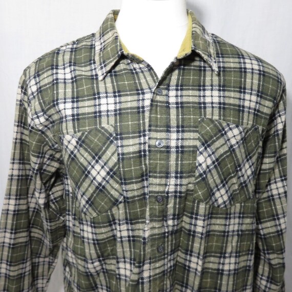 Vintage Haband L Green Navy Blue Plaid Flannel Sh… - image 1