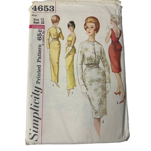 Vintage Simplicity 4653 Pattern Misses 10-18 One Piece Dress Jacket Obi Sash Cut