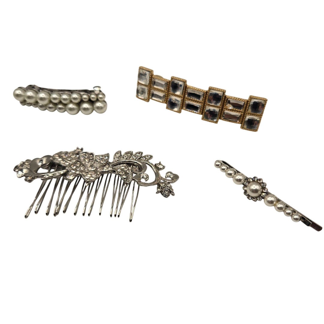 Vintage Lot of 4 Hair Accessories Barrettes Comb Bobby Pin 