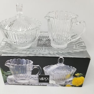 Vintage Mikasa Royal Suite Cut Crystal Covered Sugar Bowl Creamer Tray New
