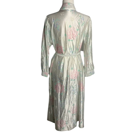 Vintage Floral Robe Dressing Gown M White Satin P… - image 4