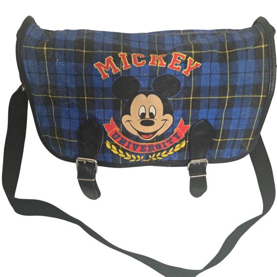 Vintage 90s Disney Mickey University Plaid Messenger Bag 