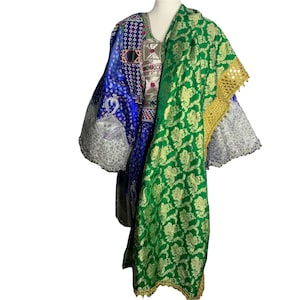 Traditional Handmade Afghan Kuchi Dress S Blue Beaded Embroidered Mirror Bells
