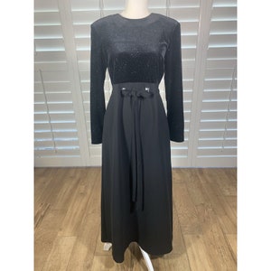 Vtg 80s David Warren Black Velvet Sparkle Maxi Dress 8P Formal Long Sleeve Glam