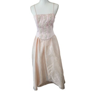 Vintage 80s Roberta Pink Champagne Beaded Formal Prom Sleeveless Dress Gown S