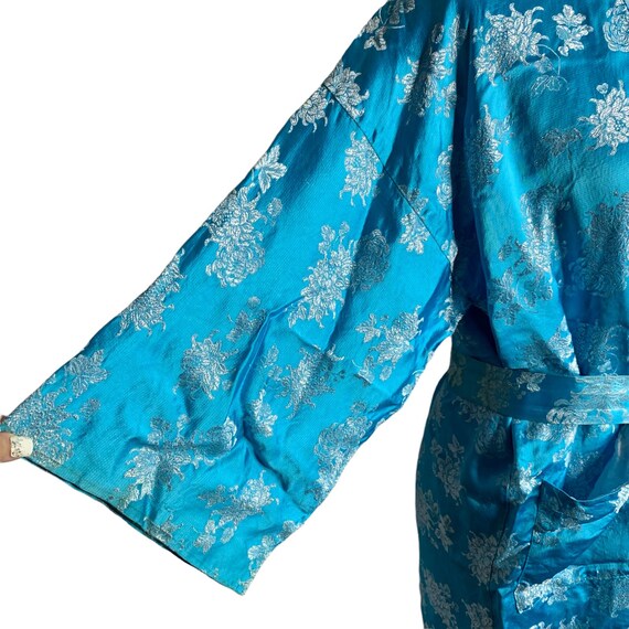 Vintage Asian Silk Jacquard Half Robe M Blue Chin… - image 3
